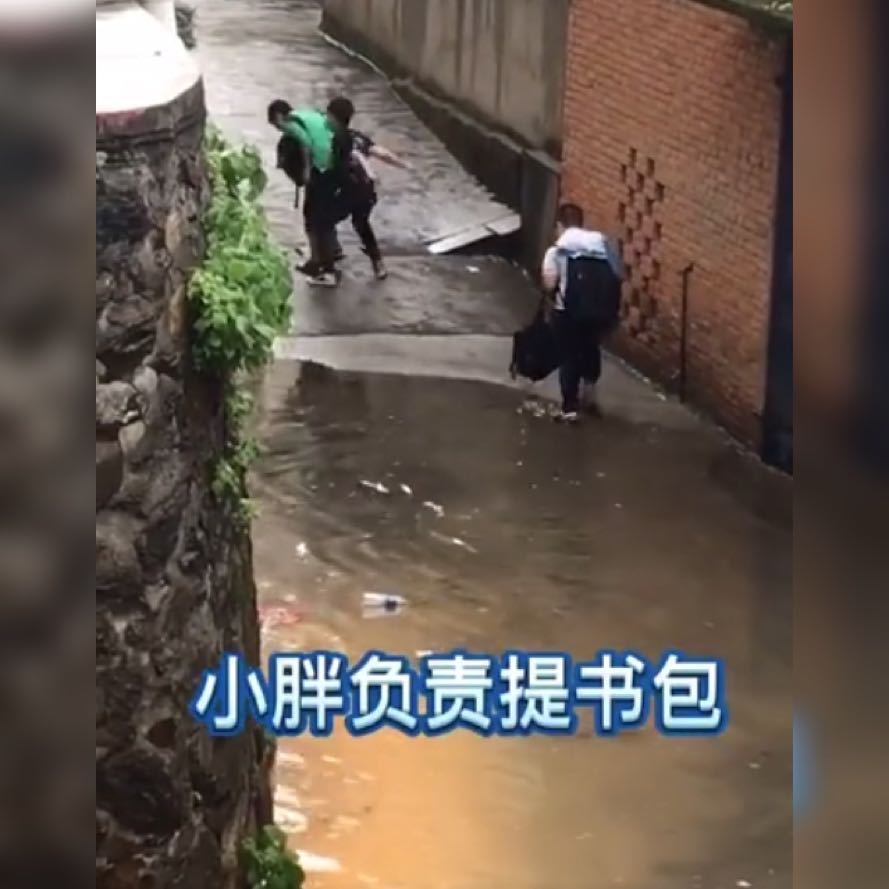 深水|三兄弟路遇深水坑,分工明确的和谐场面获高赞,网友:真的很暖心