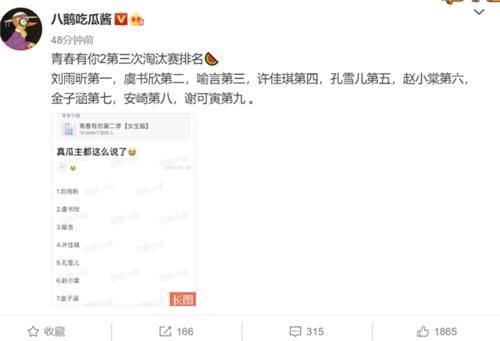 小姐姐们|网曝《青春有你2》第三轮淘汰赛排名,虞书欣连续第一位置没保住