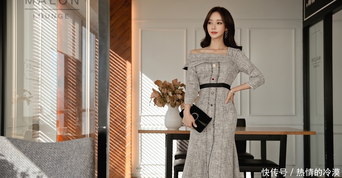 磨砂|韩国模特孙允珠曼妙灰色搭肩磨砂连衣裙网拍