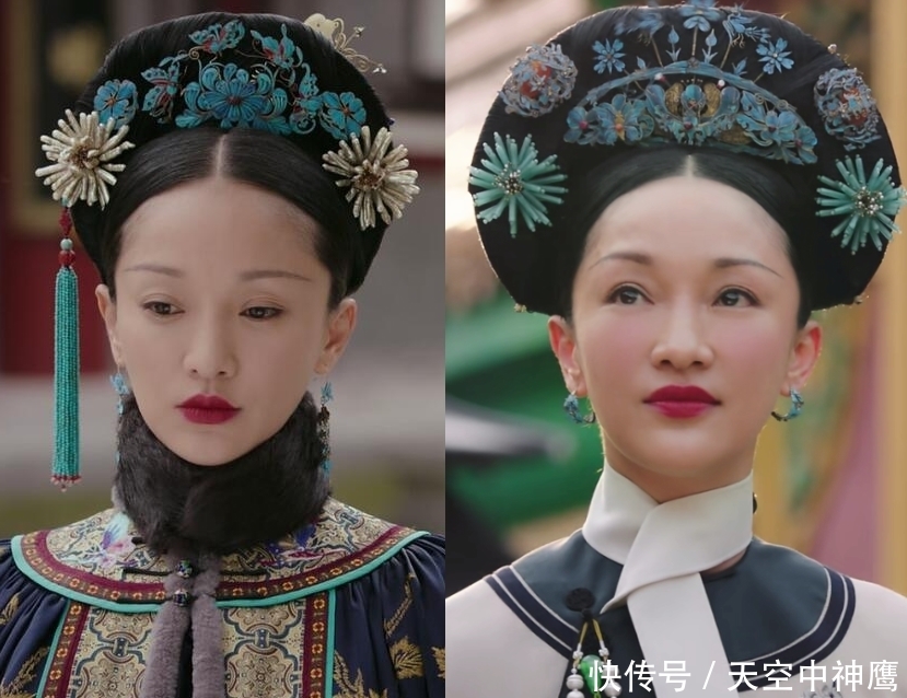 红蓝两色|现在的造型师都懒得设计了,头饰总是同款不同色,李未央一式四份